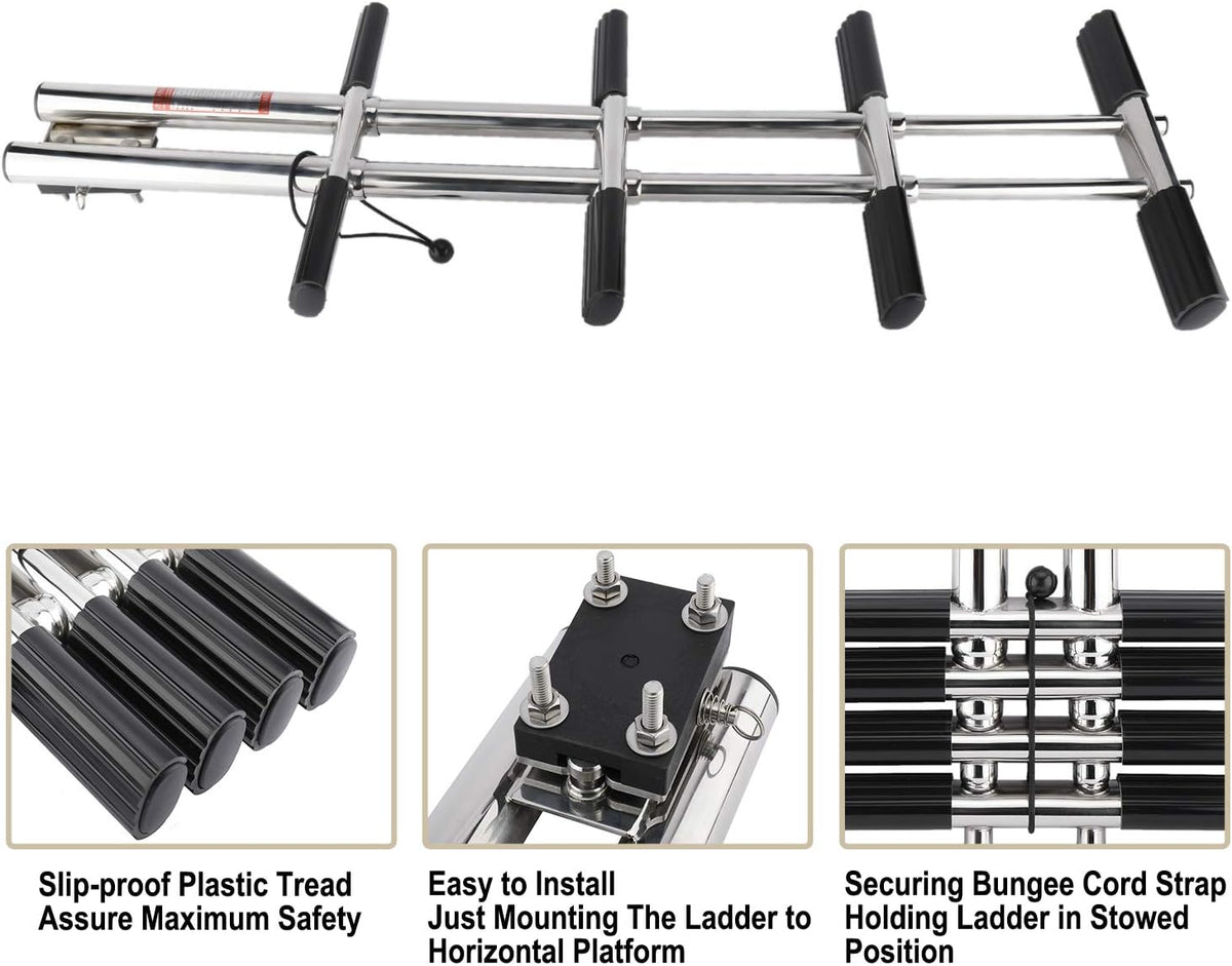 4 Step Dual Vertical Telescopic Boat Dive Ladder with transom mounting Bracket, 316 Stainless Steel Sport Ladder O430