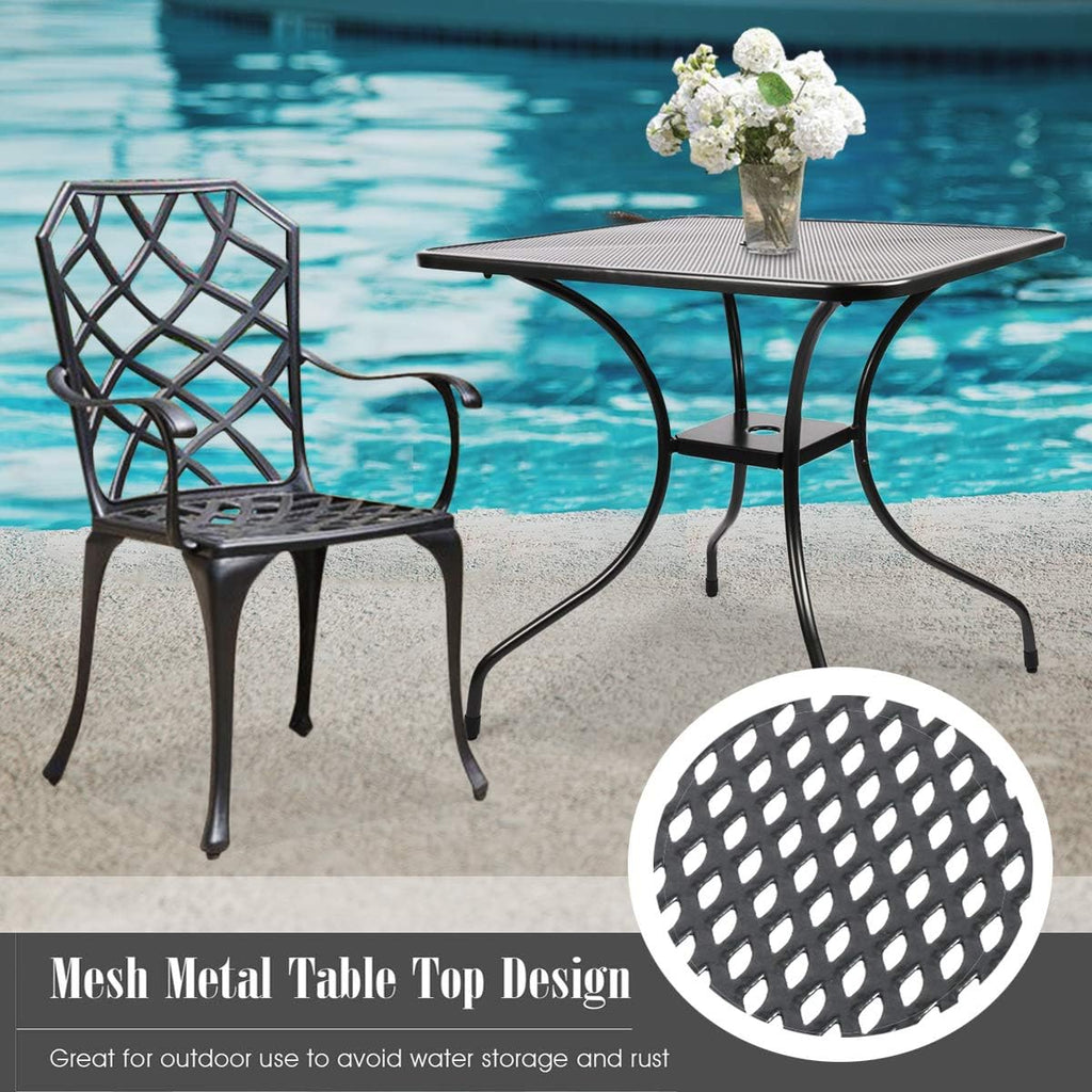 Outdoor Cast Iron Square Bistro Table with Umbrella Hole J8168