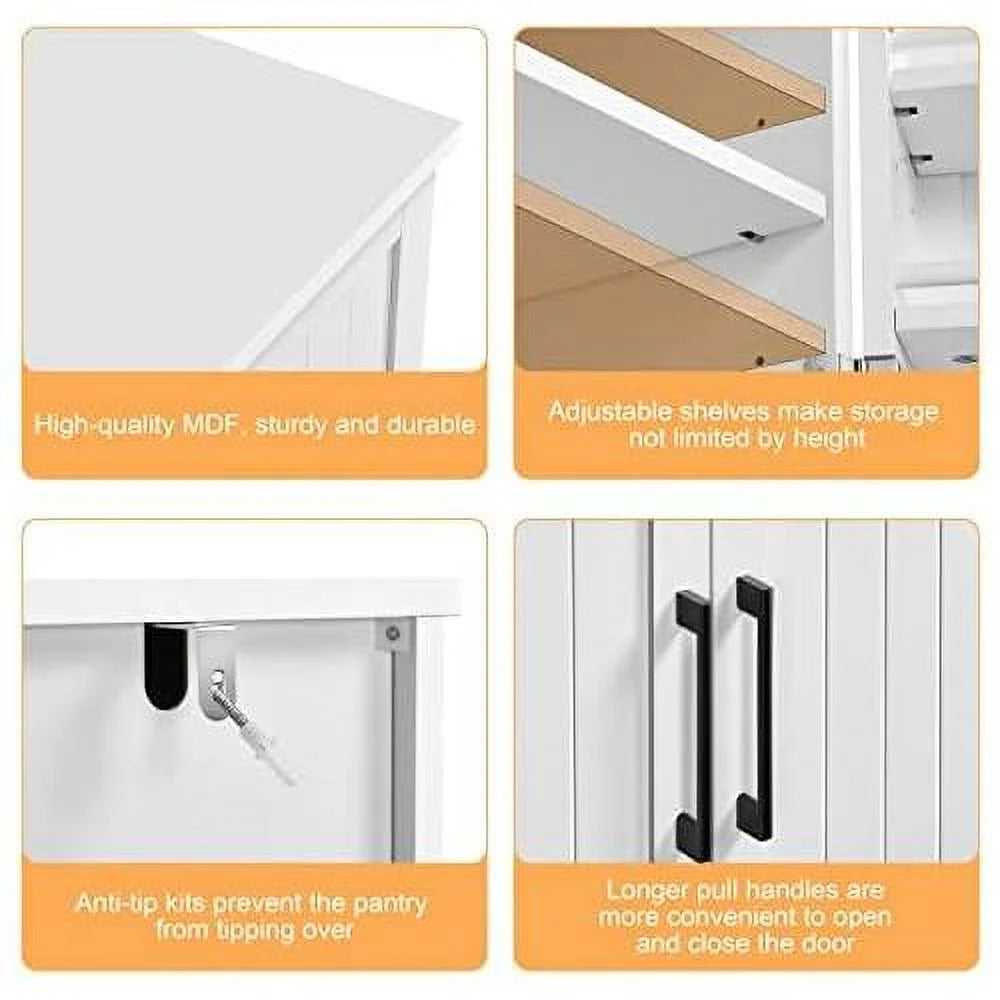 White Wood Pantry Cabinet with Doors and Adjustable Shelves Q3166