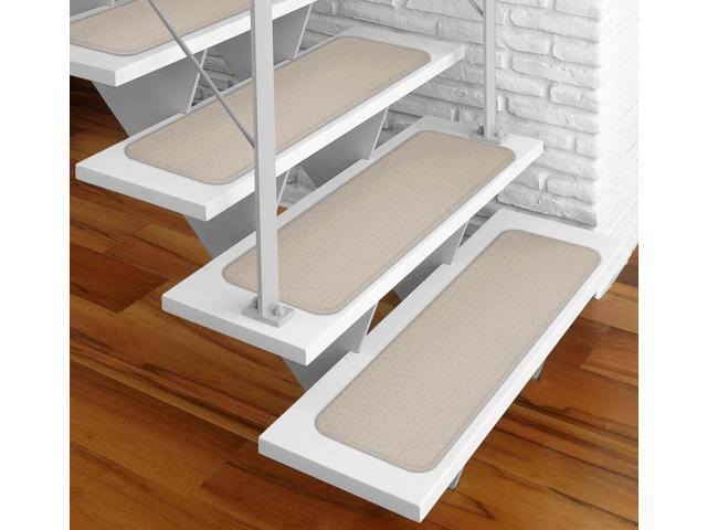 12 Pc Adhesive Carpet Stair Treads Ivory Cream 9 in. x 36 in. M96205