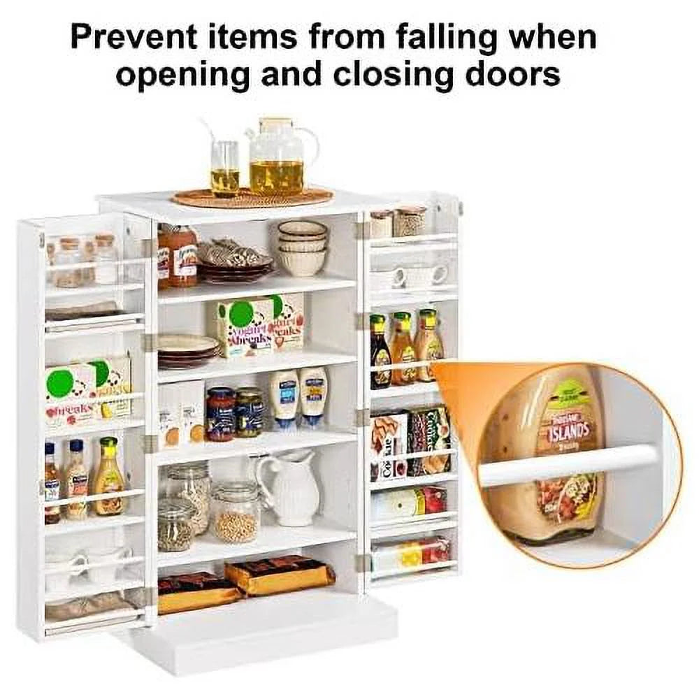 White Wood Pantry Cabinet with Doors and Adjustable Shelves Q3166