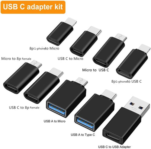 10 Piece Type C Adapter Kit with Foam Insert Travel Case J913873