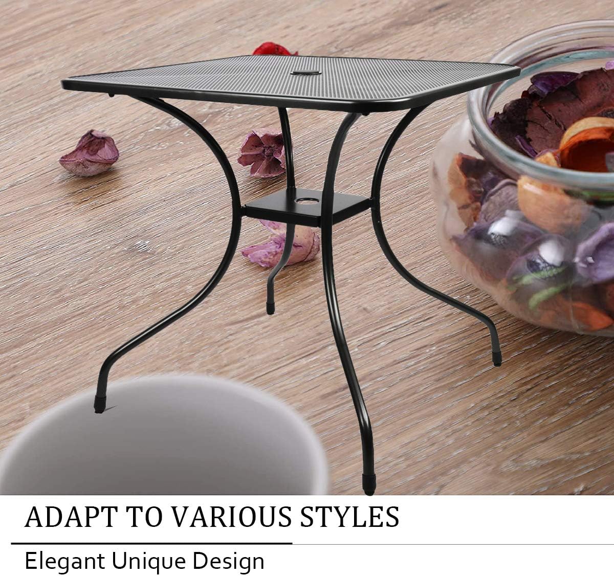 Outdoor Cast Iron Square Bistro Table with Umbrella Hole J8168