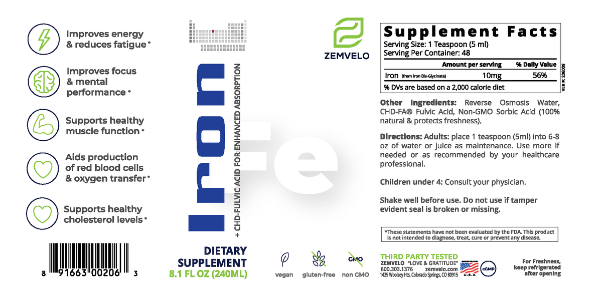 Liquid Ionic Iron Supplement 8 Oz J12119