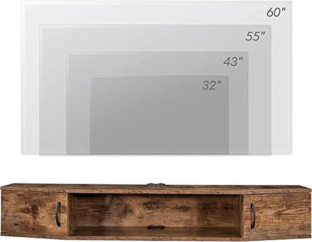 Black Floating Wall Mounted TV Stand with Door I185