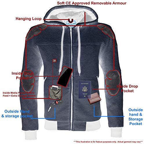 Black CE Approved Armored Riding Hoodie V60088