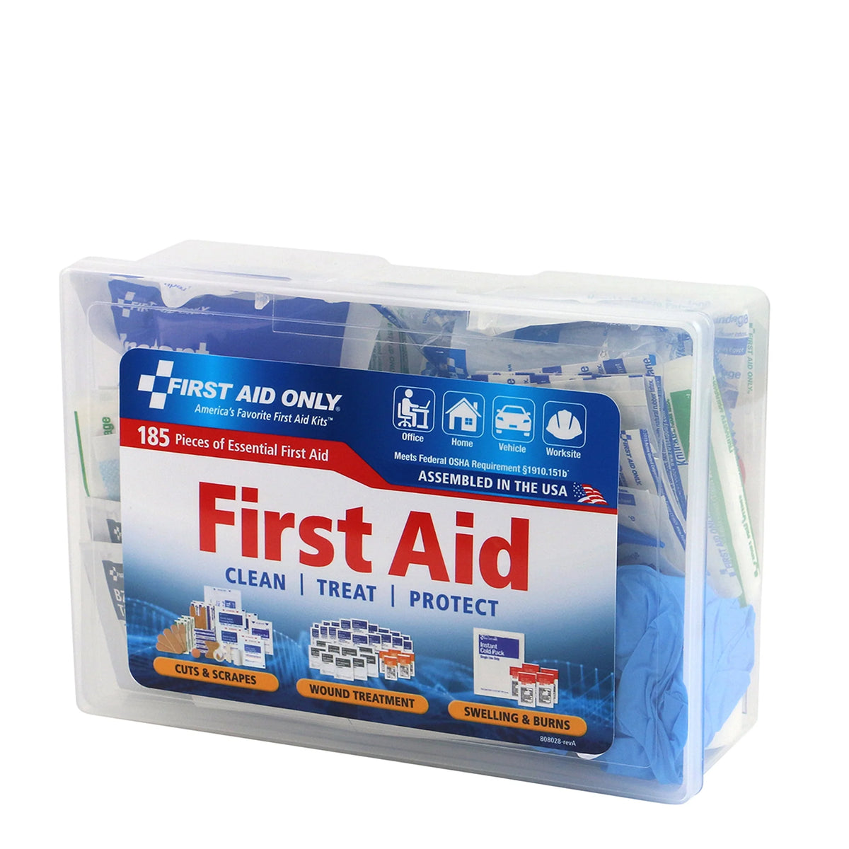 First Aid Kit with Clear Plastic Case, 185 Pieces J841